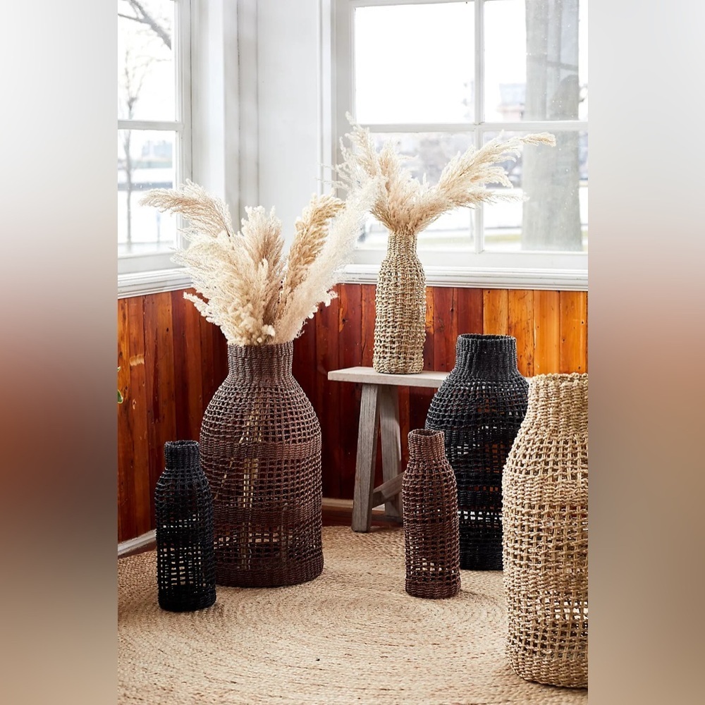 Anthropologie Woven Wicker Vase Beige NWT